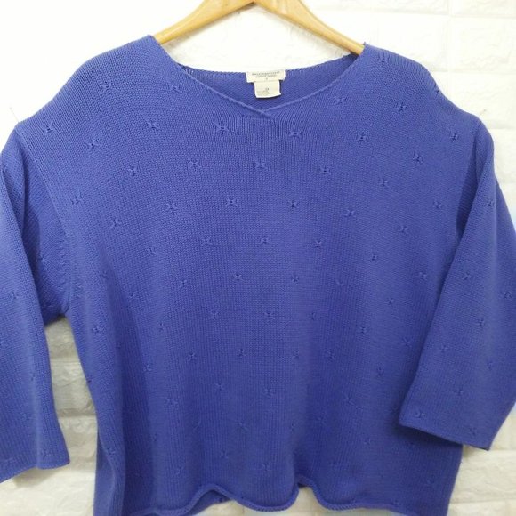 90s Knit Crop Top Boxy V-Neck Drop LSL Sz-1X - Picture 4 of 8